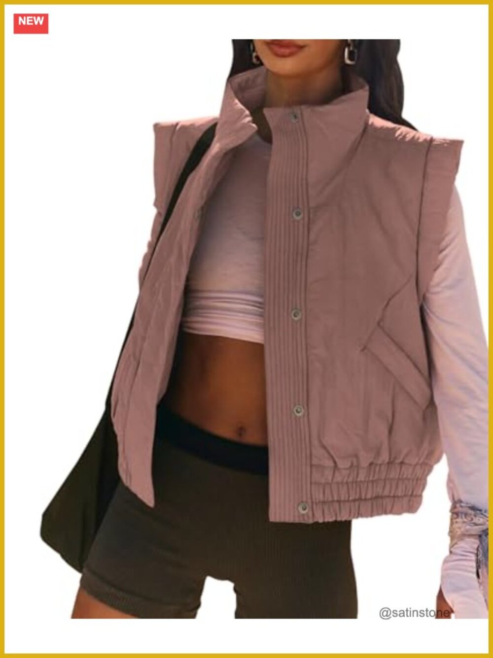 Lightweight Quilted Puffer Vest Button Down Crop Women's Coat